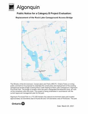 Public Notice for a Category B Project Evaluation: Replacement of the Rock Lake Campground Access Bridg