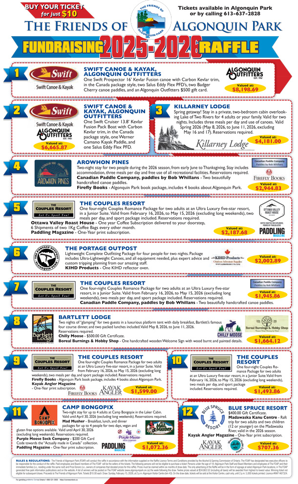 The Friends of Algonquin Park 2025-2026 Fundraising Raffle Poster