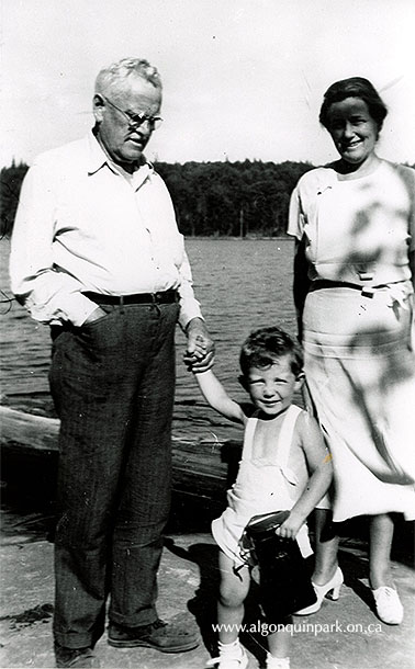 Image: Alexander and Jean Pirie with their grandson, Sandy Lewis on Gilmour Island, Canoe Lake, 1938. APPAC, 1997.18.4, C.A. Lewis. 