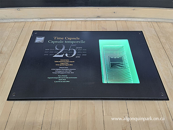 Image: The Ontario Parks 125th Anniversary Time Capsule in the lobby of the Algonquin Visitor Centre. 