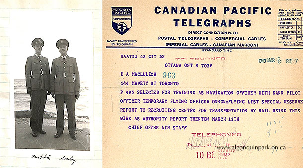 Image: Left - MacLulich in RCAF uniform, 1941. APPAC 1977.9.97. Right - Telegram from RCAF to report for duty, March 8, 1940. Donated from the Collection of Dr. Duncan A. MacLulich by daughter M.A. Capstick.