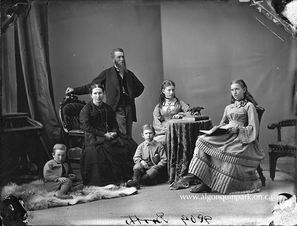 Image: Portrait of J.R. Booth and wife Rosalinda (Cook) Booth with their children: Ellen, Lila, Charles, and John. September 1871. William James Topley, Library and Archives Canada, PA-033271. 
