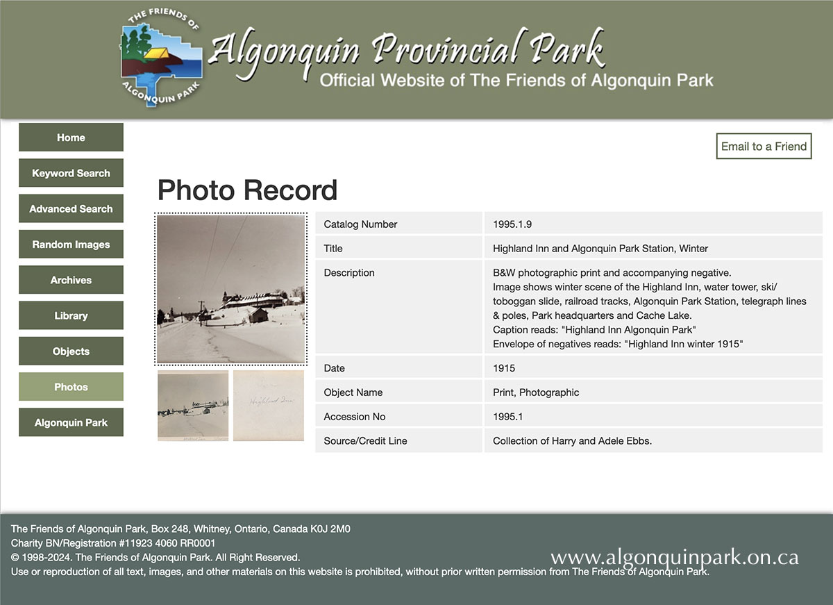 A photograph record (1995.1.9) in the APPAC’s online database. Researchers can search the archival, artifact, library, and photograph collections.	
