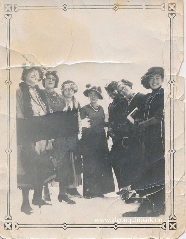 Image: Cast members of "The Booneysville Uplift Society&rdquo;, performed at the Christmas concert at the Hotel Algonquin, c. 1931-1932. Left to right: Ethel Mooney, Omer Stringer, Mrs. Budarick, Mabel Stringer, Molly Colson, Lila Stringer, Mary (Colson) Clare. APPAC, 1986.2.1, Mary Colson Clare.