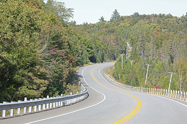 Highway 60 approaching the West Gate in Algonquin Park on September 10, 2024 