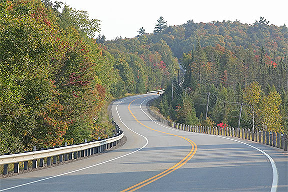 Highway 60 approaching the West Gate in Algonquin Park on September 13, 2024 (click to enlarge). 