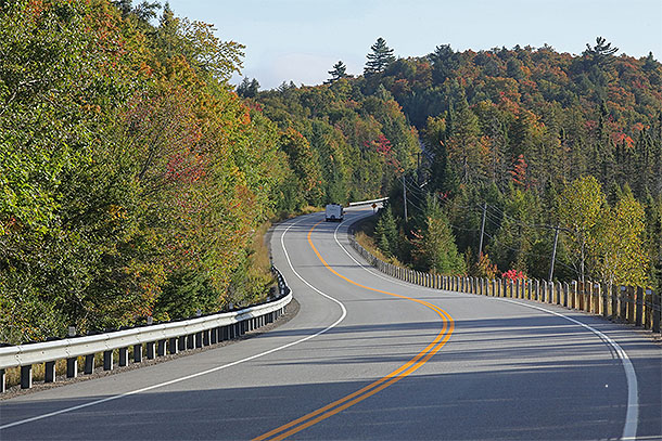 Fall colour approaching the West Gate of Algonquin Park on September 15, 2025.  