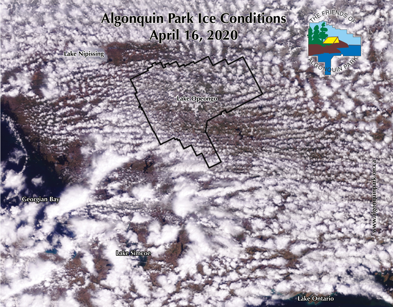 Satellite Image in Algonquin Park on April 16, 2020