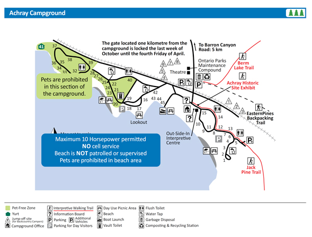 Achray Campground Map, Algonquin Park