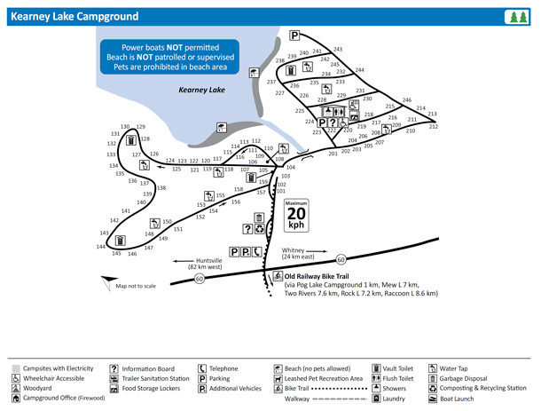 Kearney Lake Campground Map, Algonquin Park