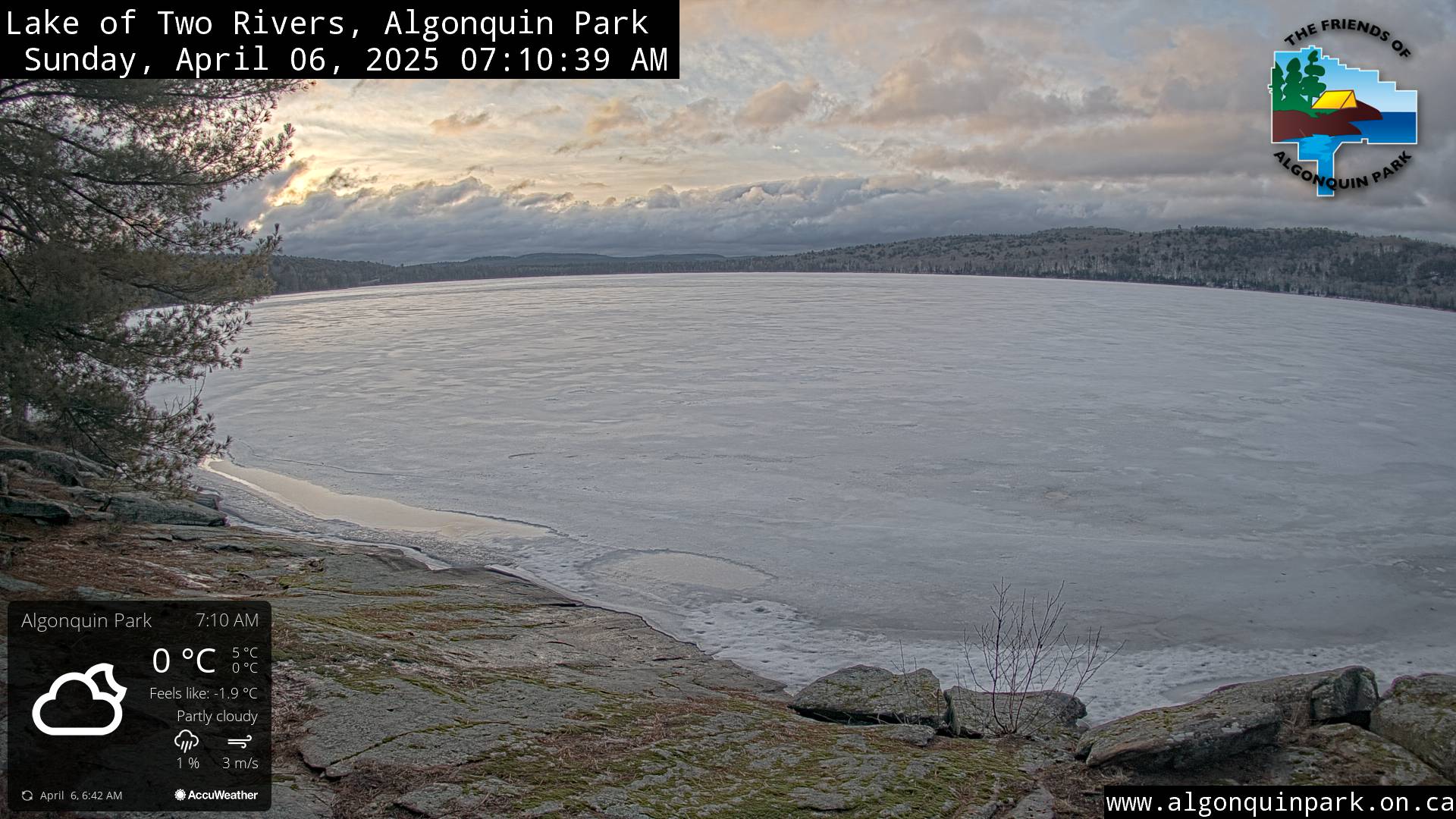 Image: Lake of Two Rivers in Algonquin Park on April 6, 2025 (click to enlarge).