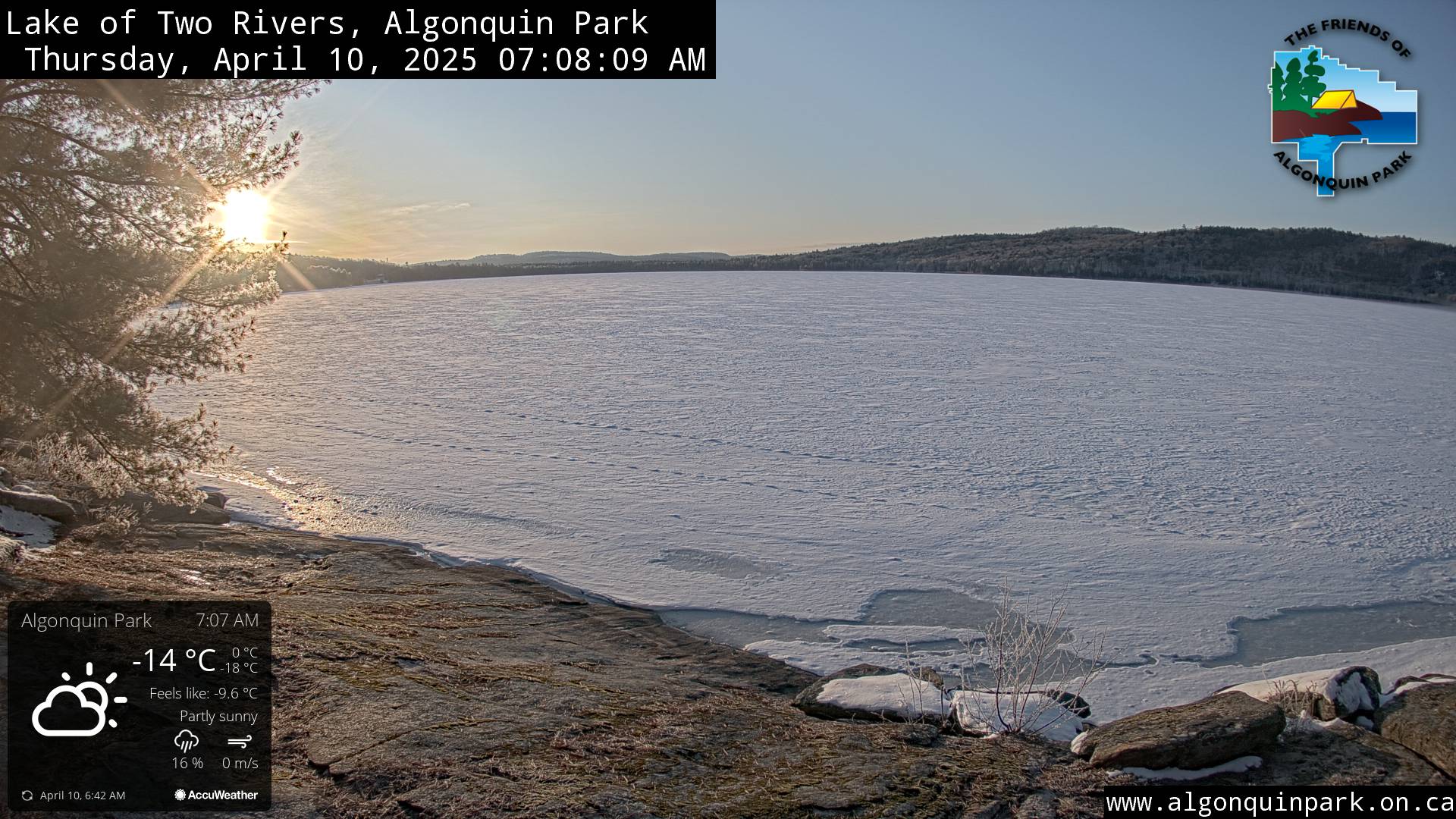 Image: Lake of Two Rivers in Algonquin Park on April 10, 2025 (click to enlarge).