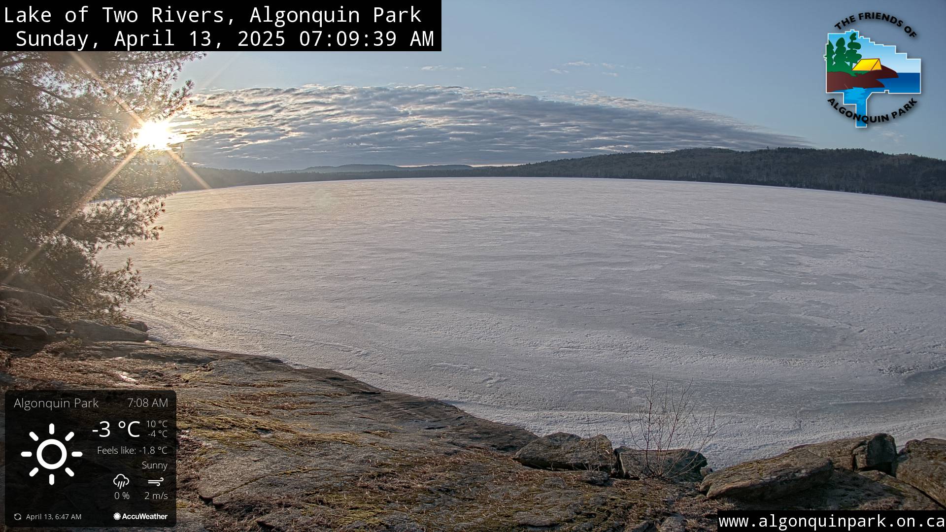 Image: Lake of Two Rivers in Algonquin Park on April 13, 2025 (click to enlarge).