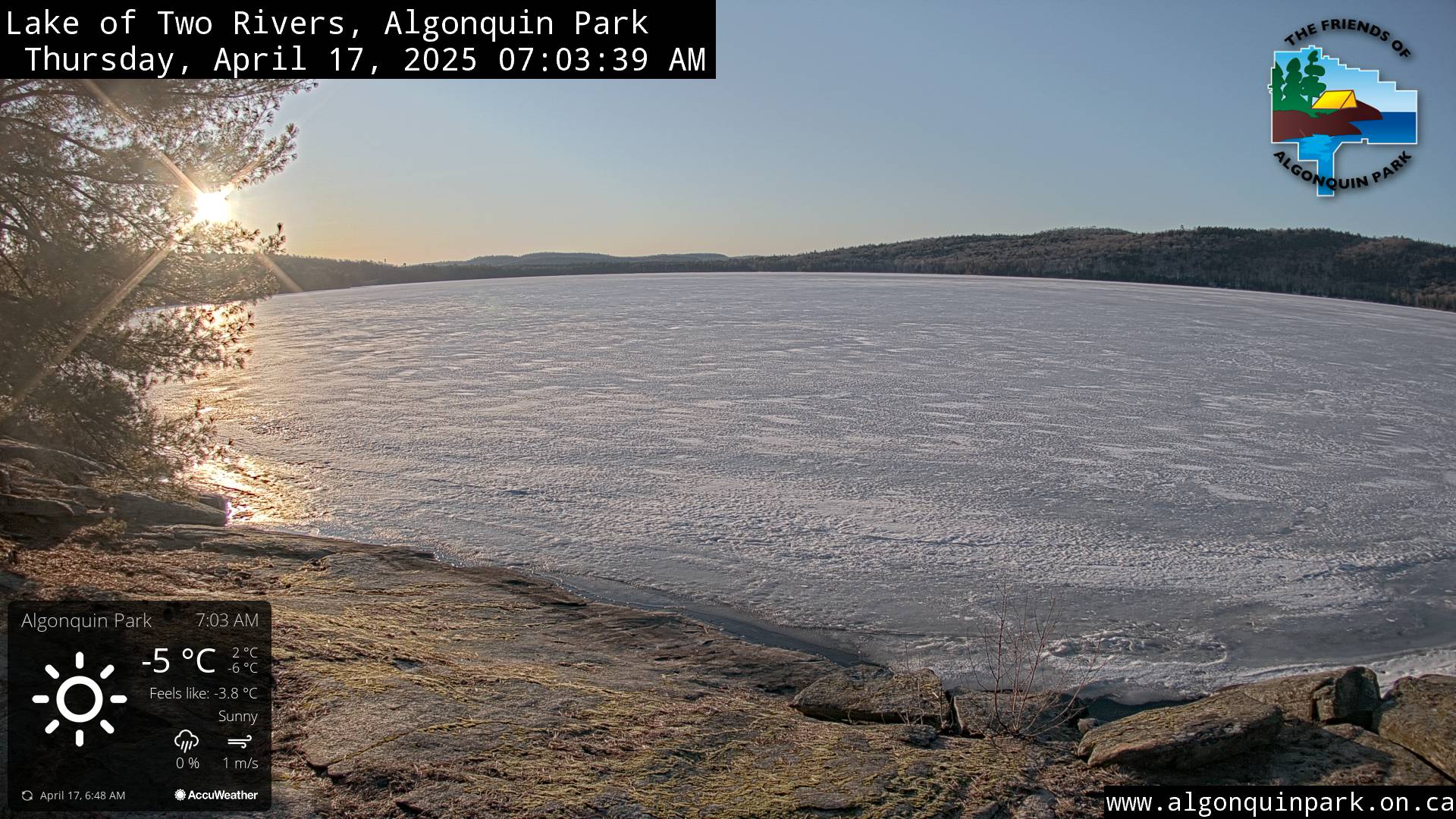 Image: Lake of Two Rivers in Algonquin Park on April 17, 2025 (click to enlarge).