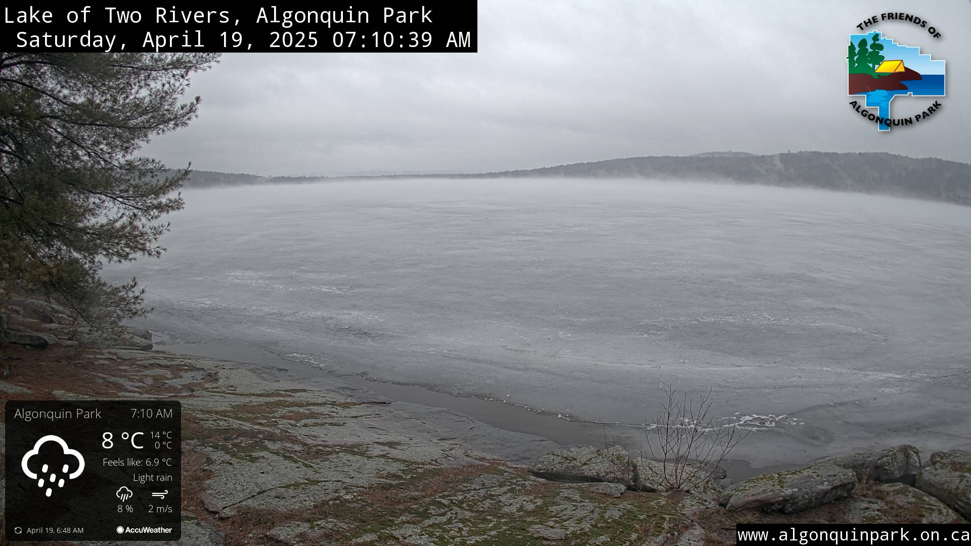 Image: Lake of Two Rivers in Algonquin Park on April 19, 2025 (click to enlarge).